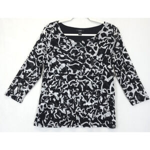 Alfani Blouse Layered Sheer Lined Top Stretchy Women L Black White Office Church